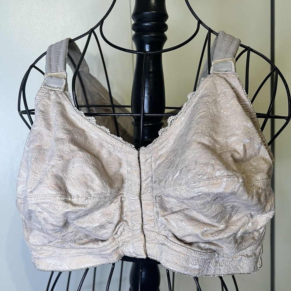 Comfort Choice Posture Bra 44C Front Close Cotton Wireless Nude Lace Adj. Straps